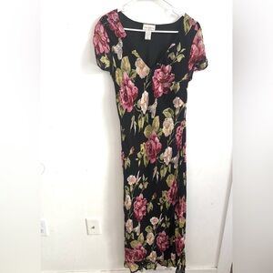 Vintage 90s Paradise NY Dark Floral Beaded Maxi Dresss 14 Whimsigoth Fairy